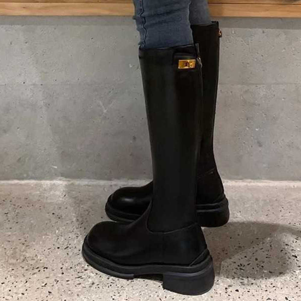 Leather Long Martin Boots For Women Autumn Winter Slimming Fashion Boots Versatile High Boots Knight Boots 240826