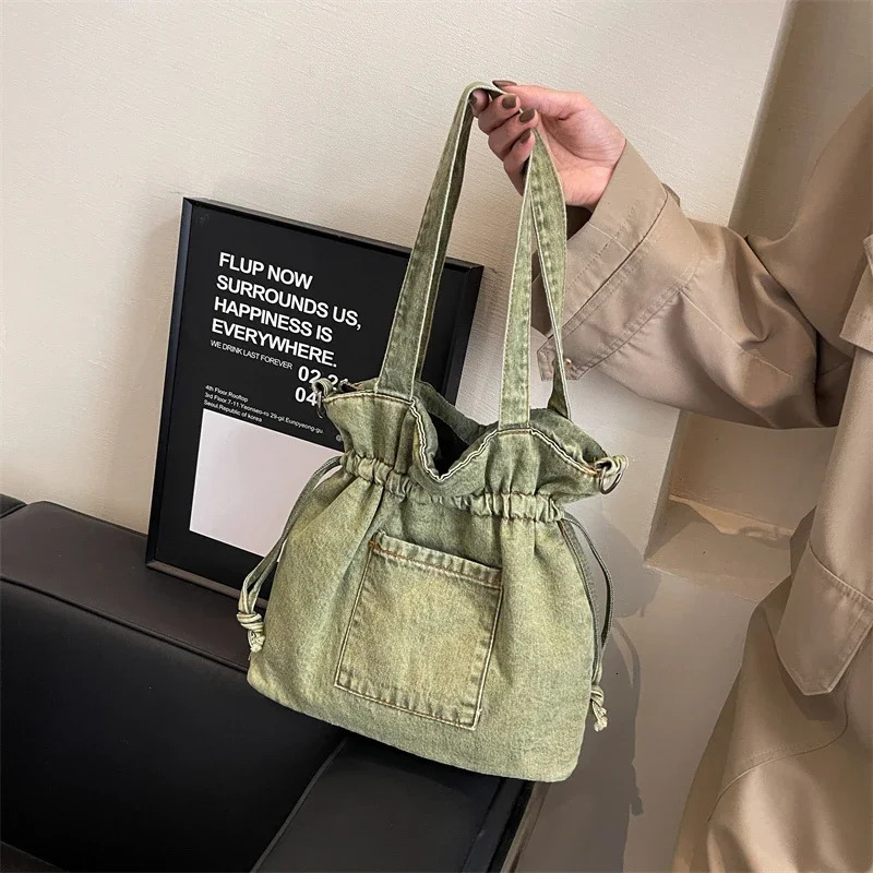 Casual solid color womens bag with high-quality stitching shoulder bag the -selling womens high-quality denim handbag in 241008