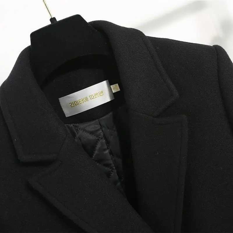 Autumn Winter Womens Loose Classic Black Woolen Coat 2024 New Korean Fashion Thick Woolen Blend Female JacketX241009