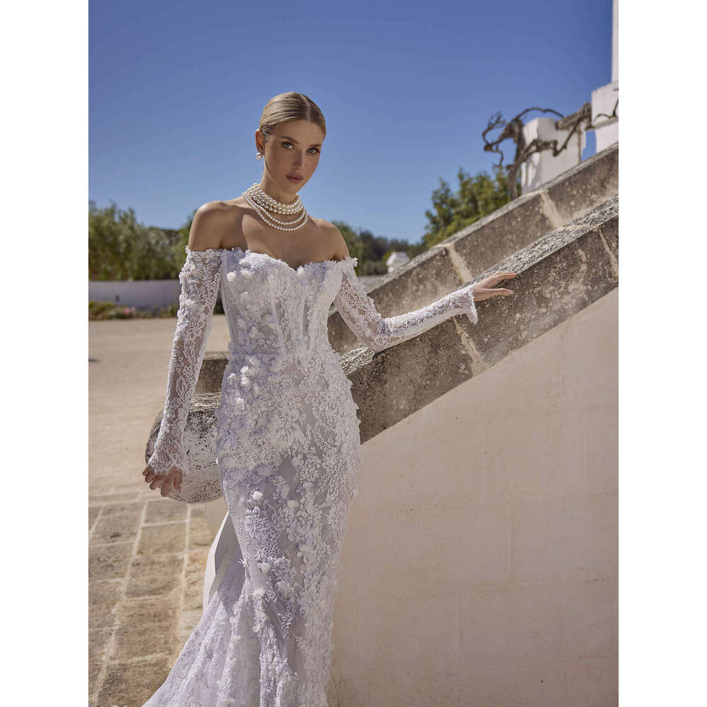 Illusion Wedding Dress Mermaid Strapless Appliques Lace Long Sleeve Or Length Princess Bride Vestido De Noiva Custom Made 0228Lz