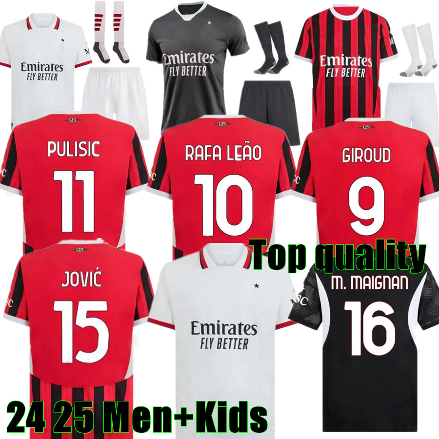 2024 NEW AC Soccer Jerseys IBRAHIMOVIC MILANS 24 25 GIROUD RAFAEL LEAO Kids Kit Full Set Maglia Football Shirt Uniform Green Gold Men's Plus Size Shirts Size S-4XL