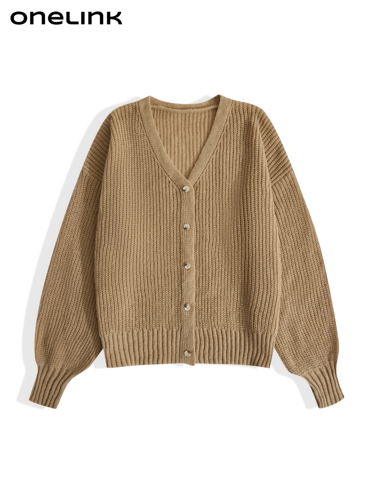 ONEK Solid Brown Suede Wool Plus Size Women 2022 Autumn Winter Buttons Up Cardigan Sweater Oversize Knitwear Clothing
