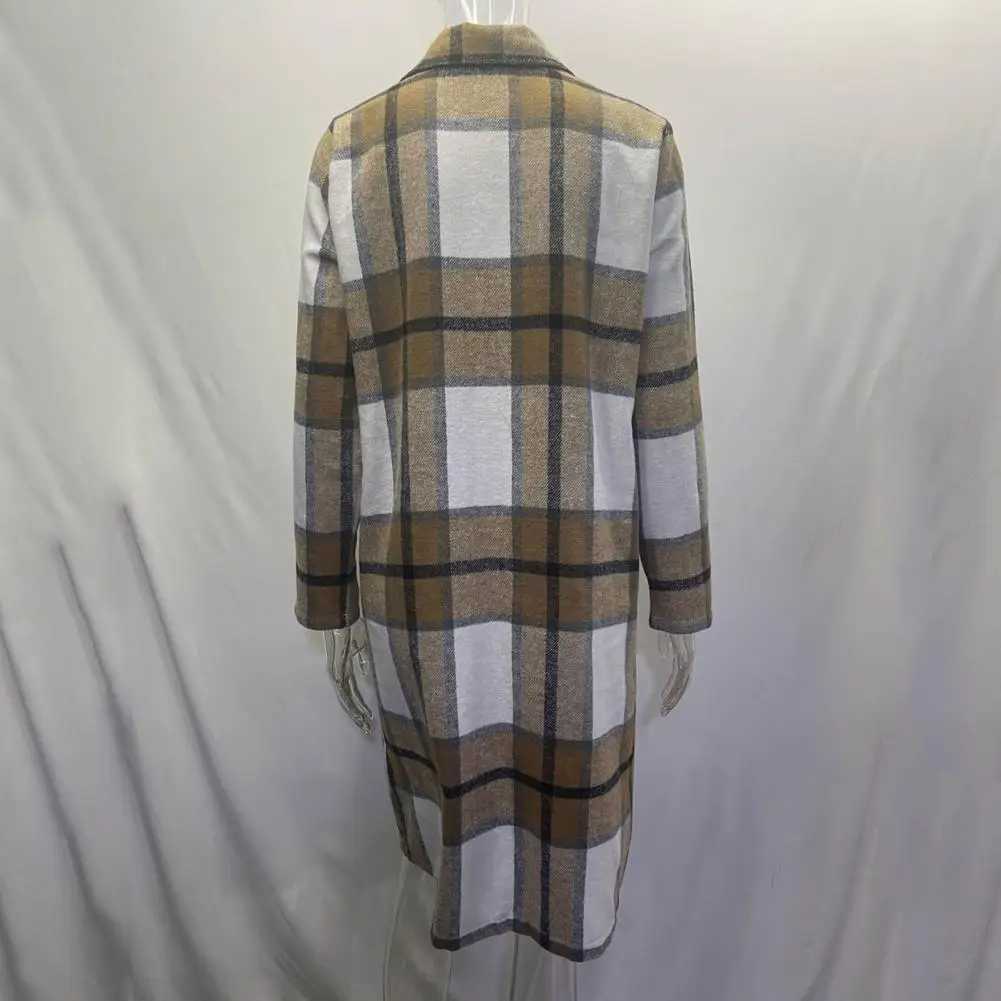 2023 Womens Fashionable Spring Coat Vintage Coat Plaid Print Warm Medium Length Jacket Coat Lapel Autumn CoatX241009