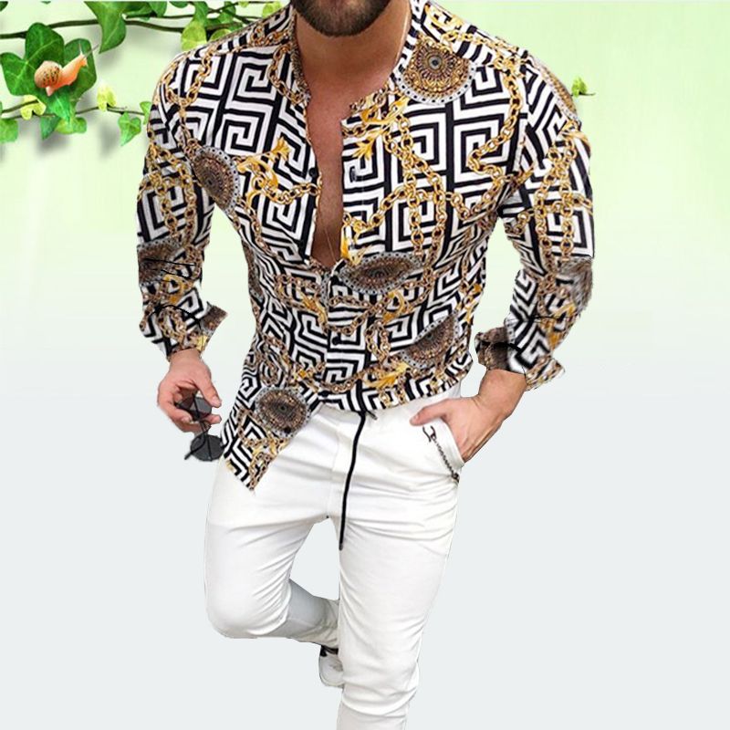 new shirts long sleeve shirt casual plus size lapel top for men button up dress chemise homme blouse Autumn chemisier blusa shirt Luxury printed shirt