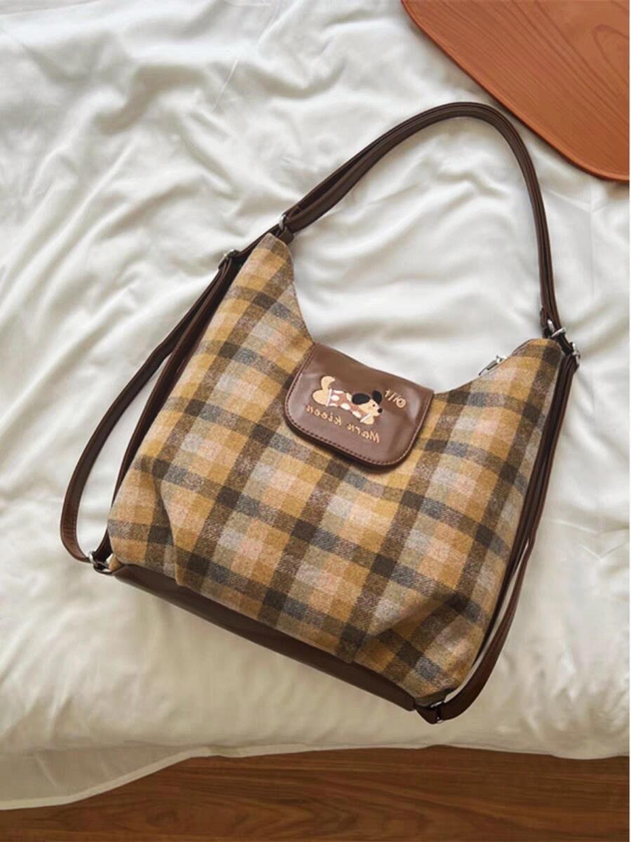 Early autumn plaid polka dot dog cloud bag advanced texture color cross shoulder crossbody bag large capacity college style backpack