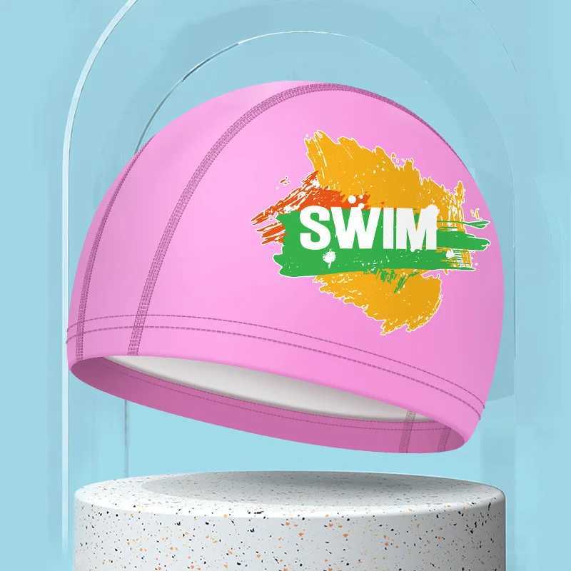 PU waterproof swimming cap long hair ear protection comfortable swimming cap large-sized adult printed swimming cap swimming pool accessories CL241009