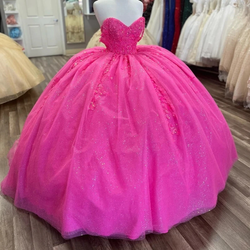 Rose Red Shiny Quinceanera Dresses Off The Shoulder Beads Lace Mexican Princess Sweet 16 Birthday XV Ball Gown Cinderella Vestido De 15 Anos