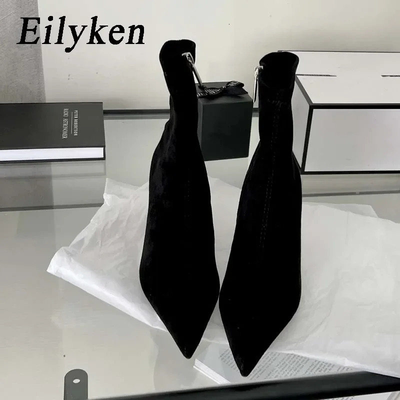 Eilyken sexy thin high-heeled toe anklet boots womens party shoes fashionable spring and autumn zipper compact short boots 241007