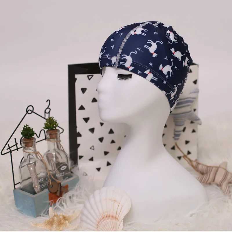 Flower printed fabric swimming cap pool protection long hair ear cap womens swimming cap CL241009