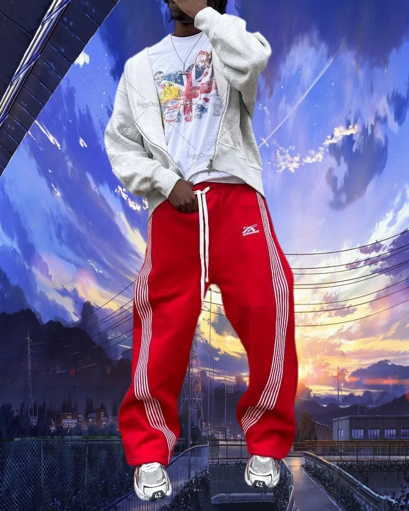 Harajuku Rojo Street Retro Sports Pants Y2K Mens and Womens Summer Casual Jogging Fashion Casual Pants 240930