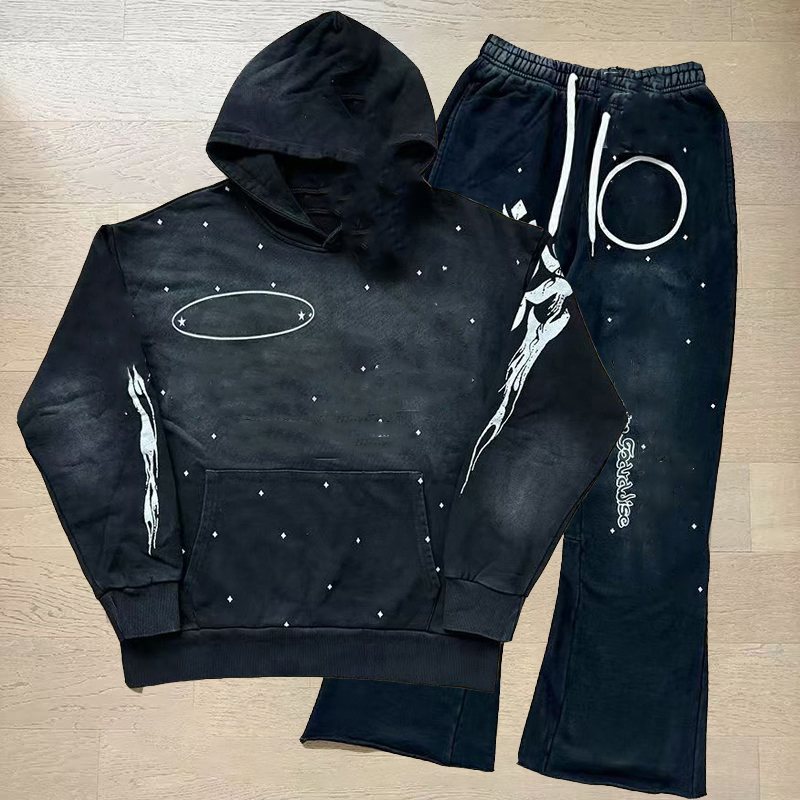 hoodies sweatpants Designer cotton retro do old high street loose fashion men's and women's hoodie pants A35