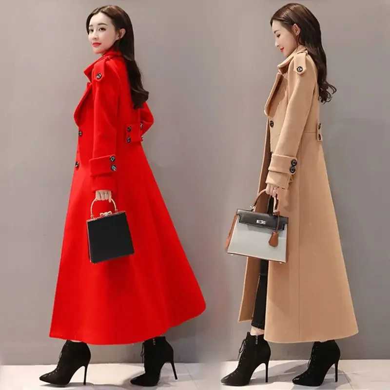 2024 Autumn Winter New Korean-style Slimming Woolen Coat Womens Thickened Jacket Long Overcoat Slim Fit For Chilly WeatherX241009