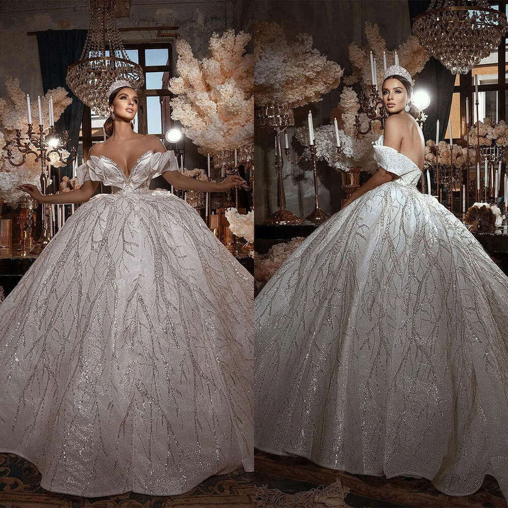 Ful Wedding Dress Ball Gown Strapless Off The Shoulder Sequined Or-Length Backless Bride Vestido De Noiva Custom Made 0228Lz