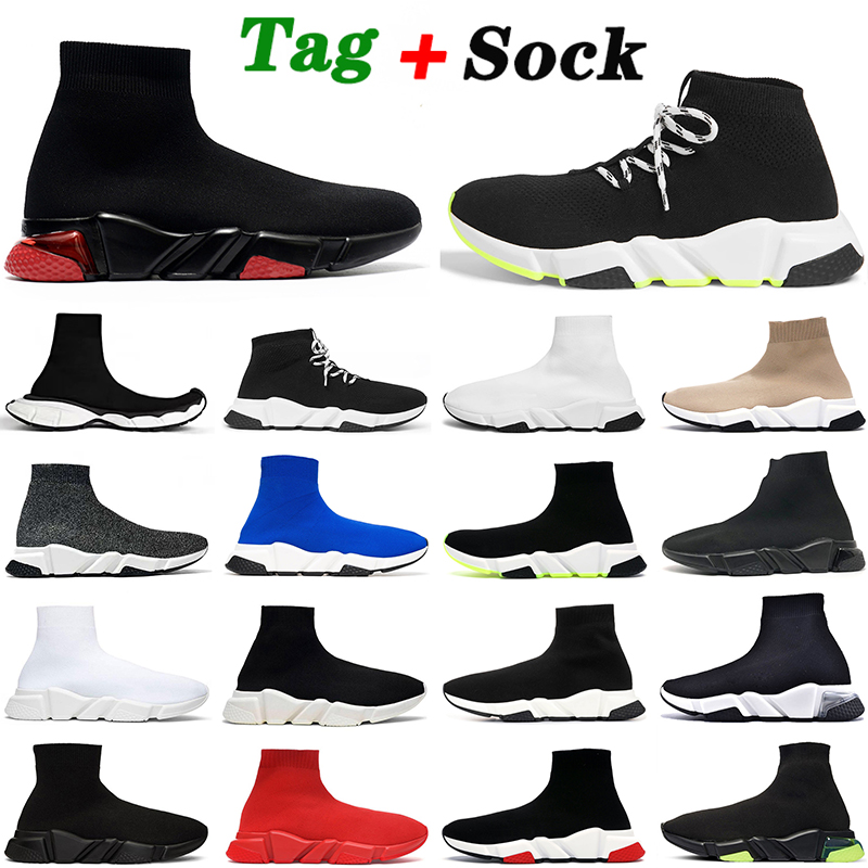2024 Designer Sock Runner Shoes Clear Men Women Sneakers Casual Graffiti White Black Red Beige Pink Yellow Sole Lace-up Neon Socks Shoes Speed Trainers Flat Platform