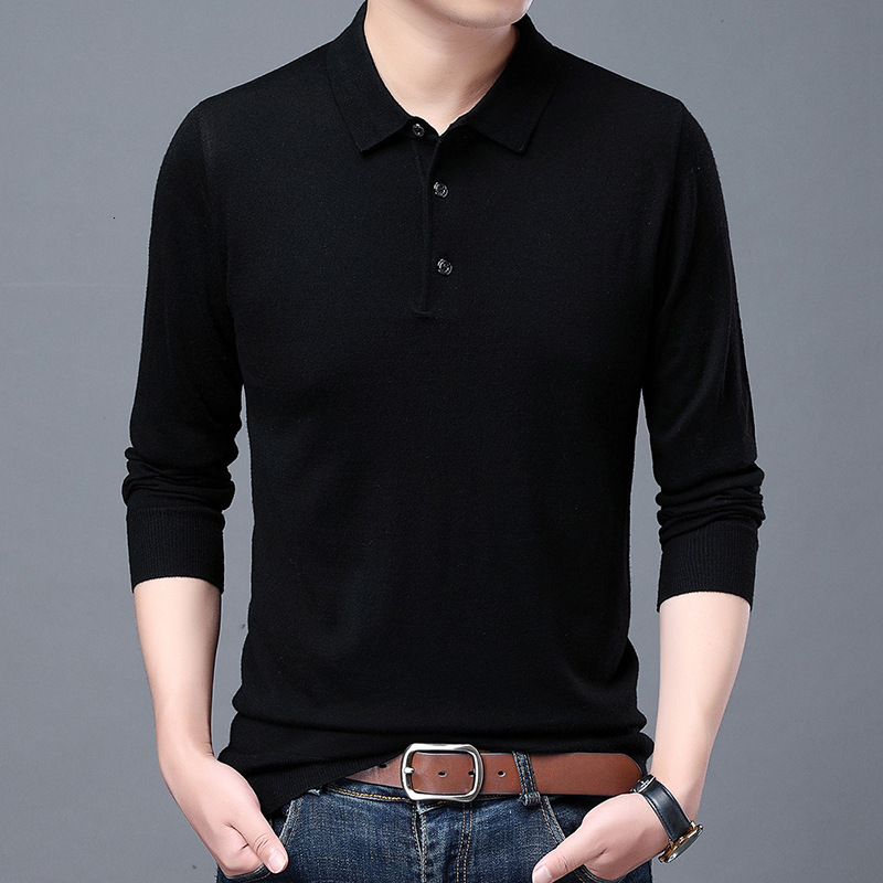 6. Wool thin knitted men, 2024 autumn and winter new item, solid color polo shirt, lapel, long sleeved base sweater for men