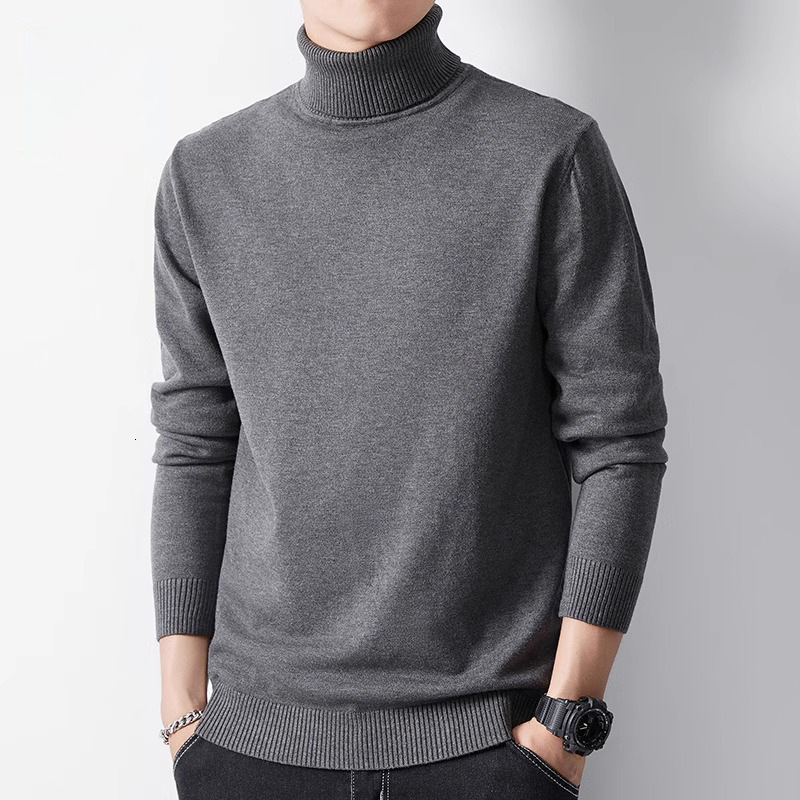 Men's solid color sweater 2024 autumn winter new style with thick velvet and warm high neck black base shirt, trendy clothes on top