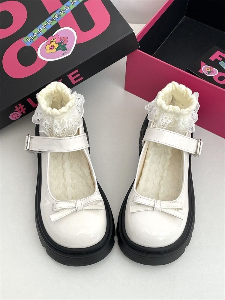 34-42 Small Leather Shoes Women's Versatile JK Uniform 2024 Spring/Summer Bow Thick Bottom Height Increasing Mary Jane Single Shoes