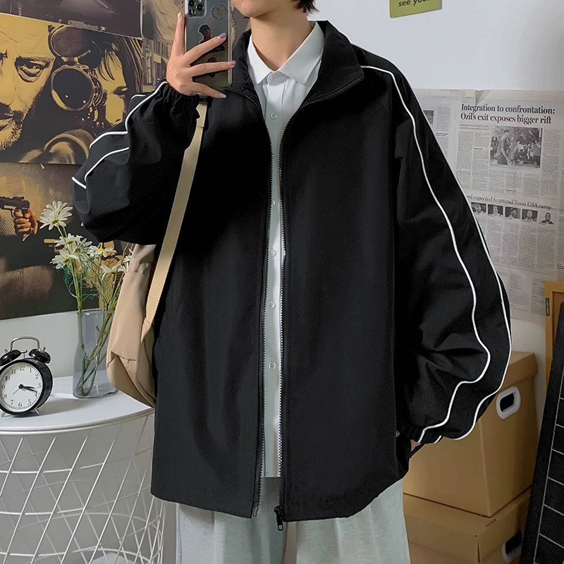Thin jacket mens loose large size jacket spring summer and Hong Kong wind jacket youth joker mens student spring 240914
