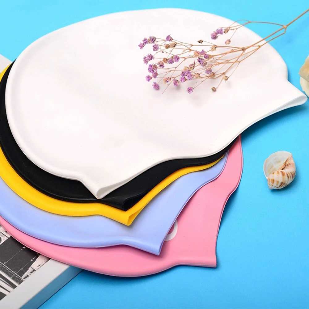 1 silicone swimming cap mens long hair waterproof color sports high elasticity adult swimming pool cap diving cap CL241009