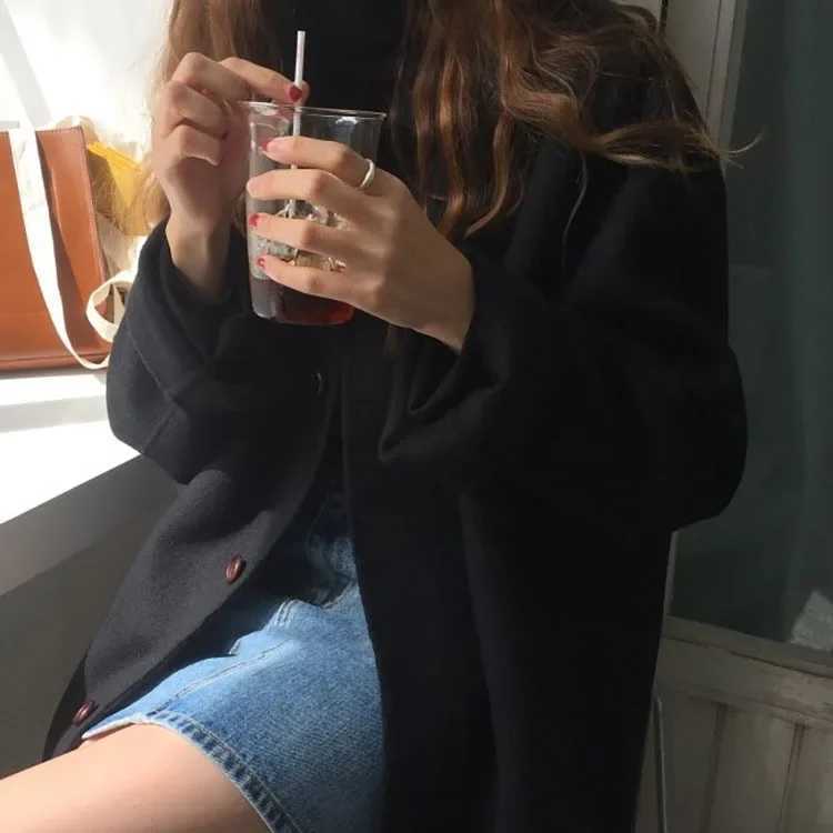 Fashionable Medium-length Loose-fit Camel Faux Woolen Jacket For Women 2023 New Style Padded Layered Coat Trendy OvercoatX241009