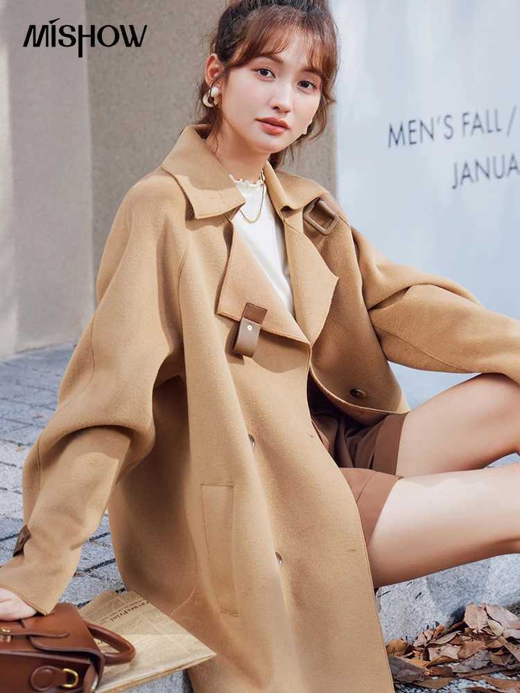 MISHOW Double Faced Woolen Coat for Women Autumn Winter Midi-length Double-breasted Jacket Casual Loose Outerwear Top MXC48W0099X241009