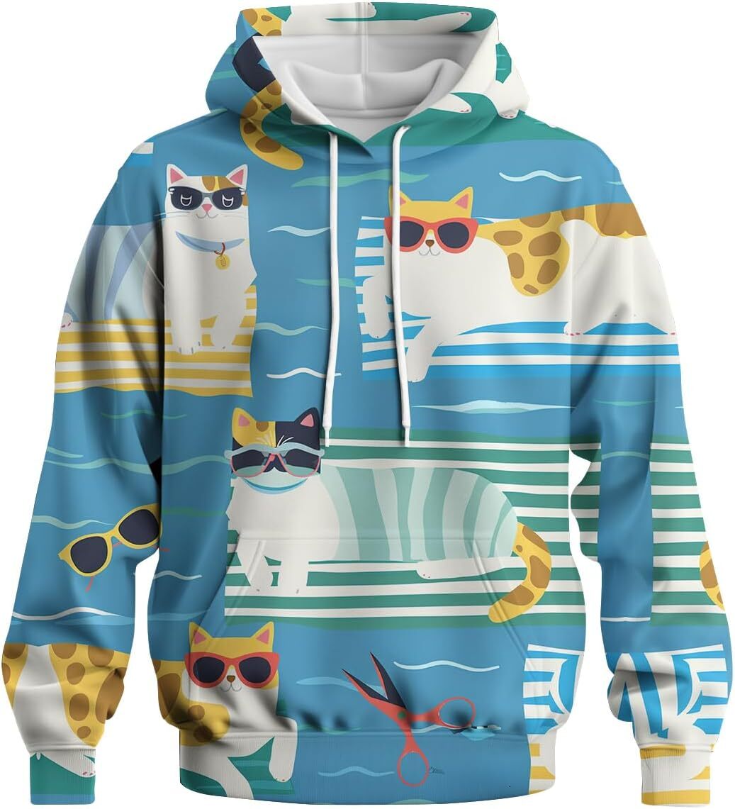 Hoodie for Mens Womens Mens Cat Print Hoodies 3D Graphic Hooded Novelty Long Sleeve Pullover Casual Pockets Sweatshirt Graphic Hoodies sweatshirt trac