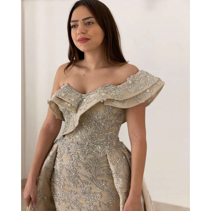 Ebi 2020 Arabic Aso Urious Lace Crystals Evening Sweetheart Sheath Sexy Prom Dresses Vintage Formal Party Second Reception Gowns