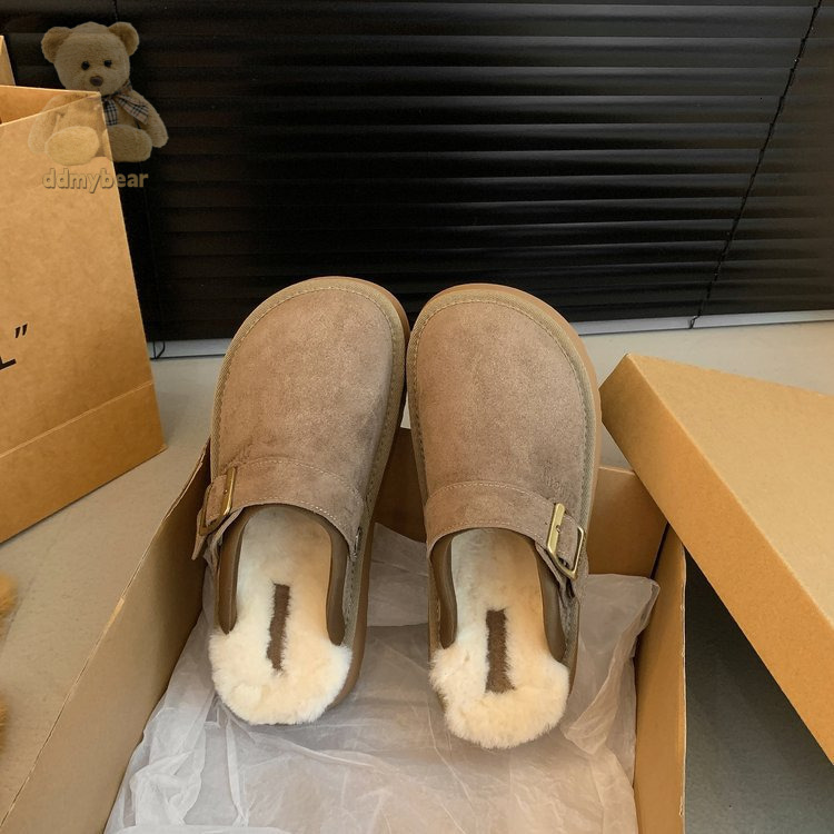 Ddmybear Lamb Hairy For Women, 2024 Winter New Style Thick Bottom Bread Shoes, Half Slippers Chinese Brand Shoes F1010-69