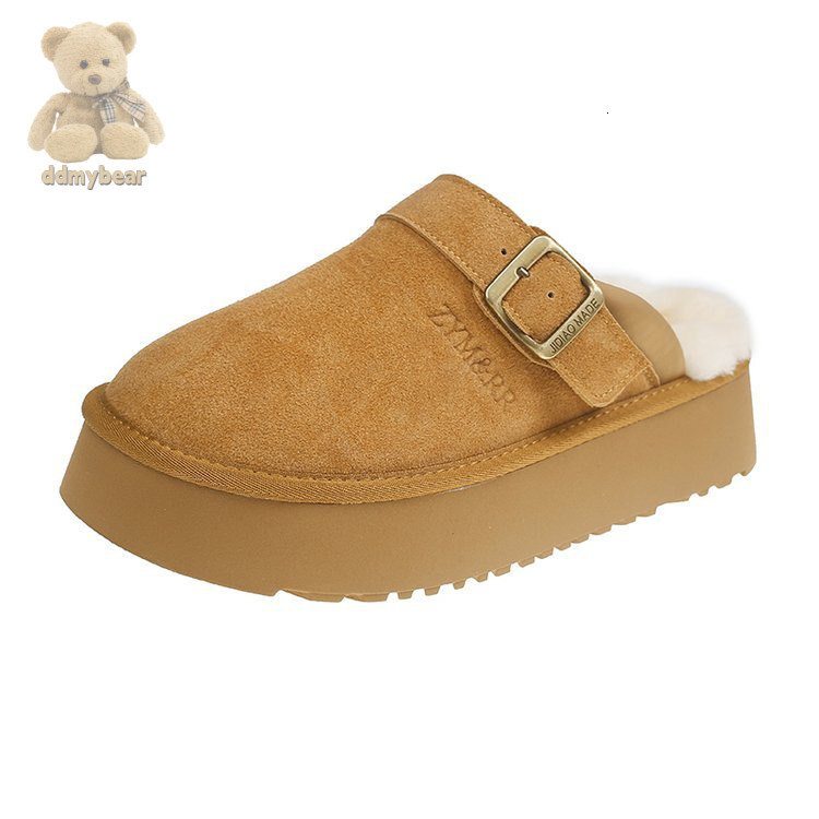 Ddmybear Lamb Hairy For Women, 2024 Winter New Style Thick Bottom Bread Shoes, Half Slippers Chinese Brand Shoes F1010-69
