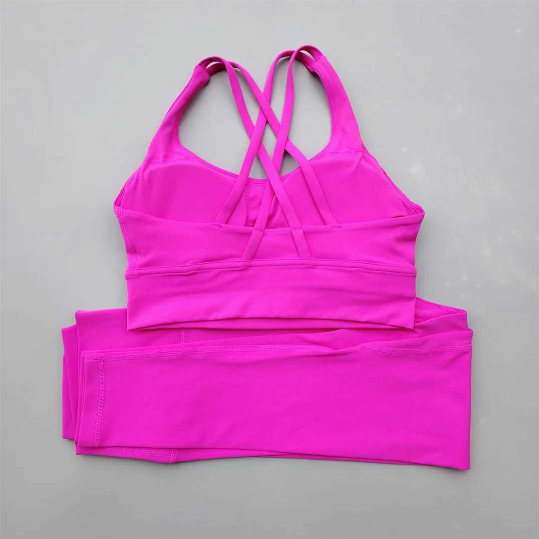 2-piece gym womens exercise set sexy yoga set solid color cross back bra leg Pilates exercise fitness set soft and comfortable W241008