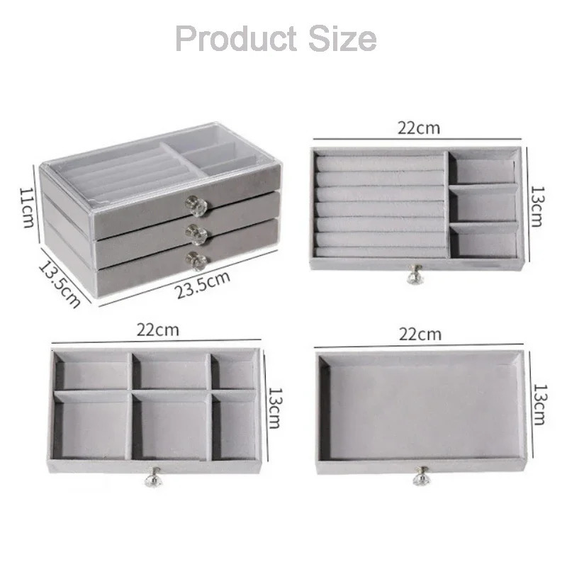 3-layer transparent jewelry organizer large ring necklace earrings makeup stand womens velvet jewelry box 240924