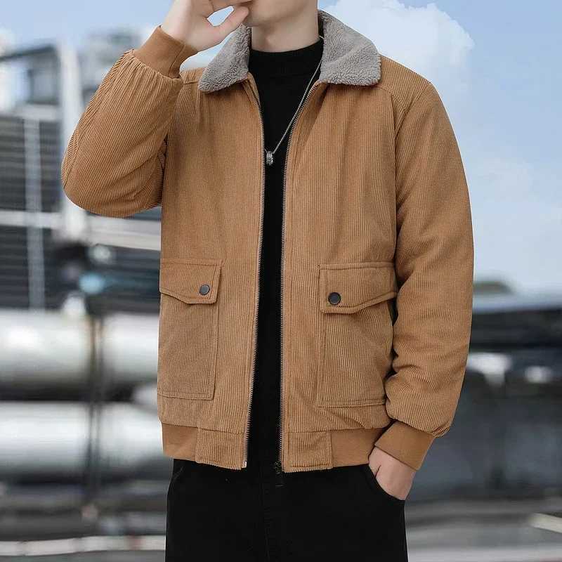 HNDTAZ Winter Men Jacket Casual Corduroy Parka Jackets Warm Thickened Fleece Jacket Men Fashion Windproof Parka Coat Streetwear LX241009