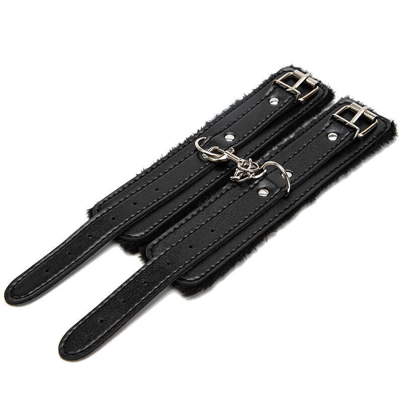 SM props, plush handcuffs, couple binding, bondage toys, black leather handcuffs, alternative adult products