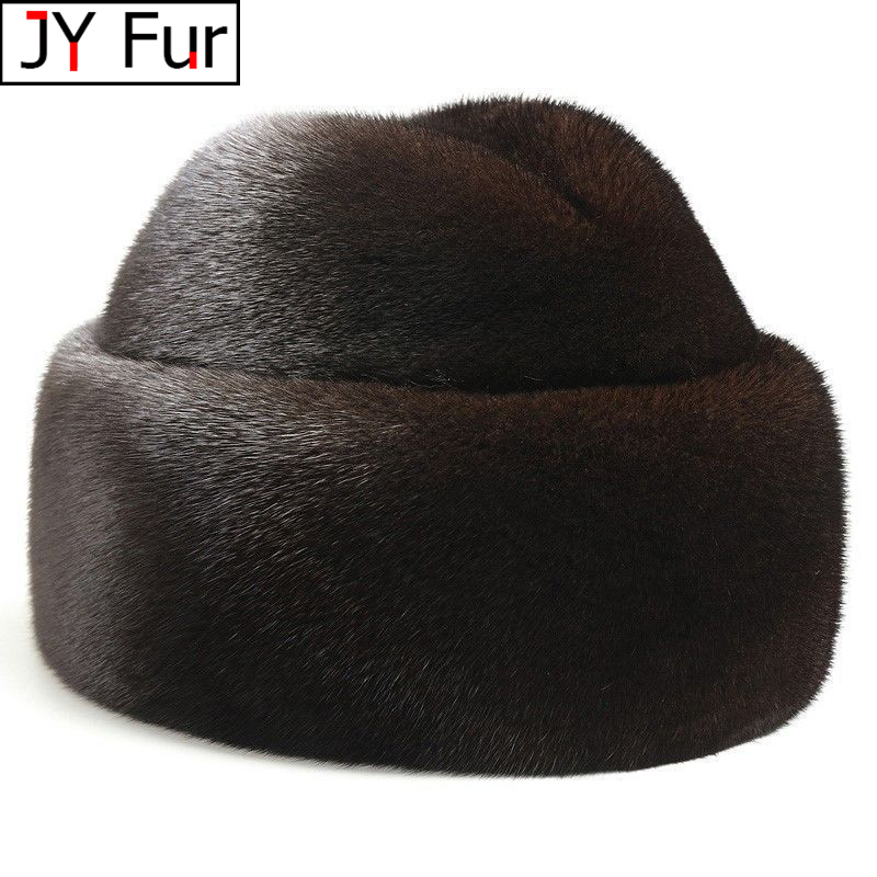 For Men Genuine Mink Cap Male Thick Warm Winter Fur Husband Gift Caps Quality Top Hat Headgear Beanie Beret