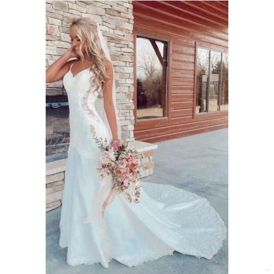 Lace Wedding Romantic Mermaid Dresses Sexy Open Back V Neck Appliques Long Bridal Gowns Plus Size Vestidos De Novia Custom Made Bc15314 estidos