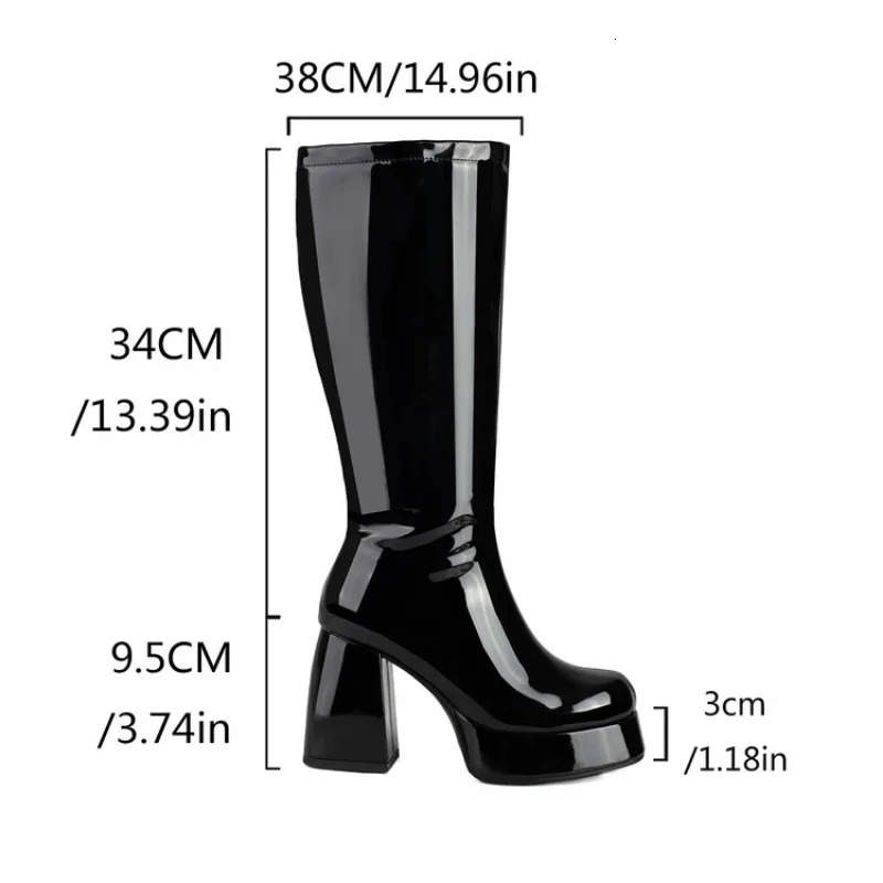 Ochanmib Thick High Heels Solid Color Knee Boots Womens Platform Orange Pink Purple Green Gothic Boots Party 241007