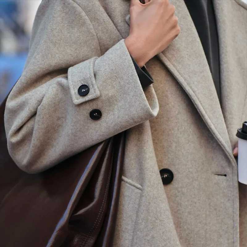 Talenza Winter Woolen Coat Womens Loose Woolen Coat Mid-Length Thickened Suit Collar Coat Casual Pocket Solid Button Parka 2024X241009