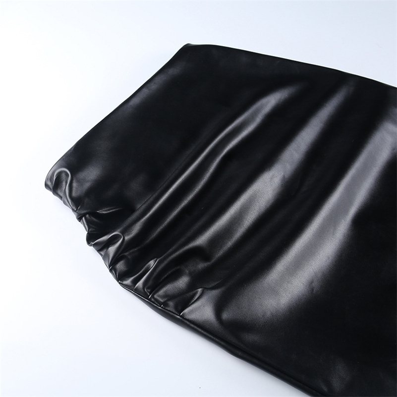 Elegant Skirt Office Lady Fashion Ruched PU Leather Midi Skirts Women Slim High Waist Black Skirts Spring Autumn Bottom 241008