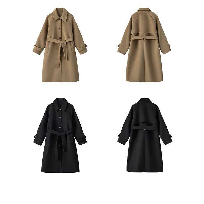 Woolen coat Womens medium long 2022 autumn and winter clothes New Korean loose woolen coat trench coat for womenX241009