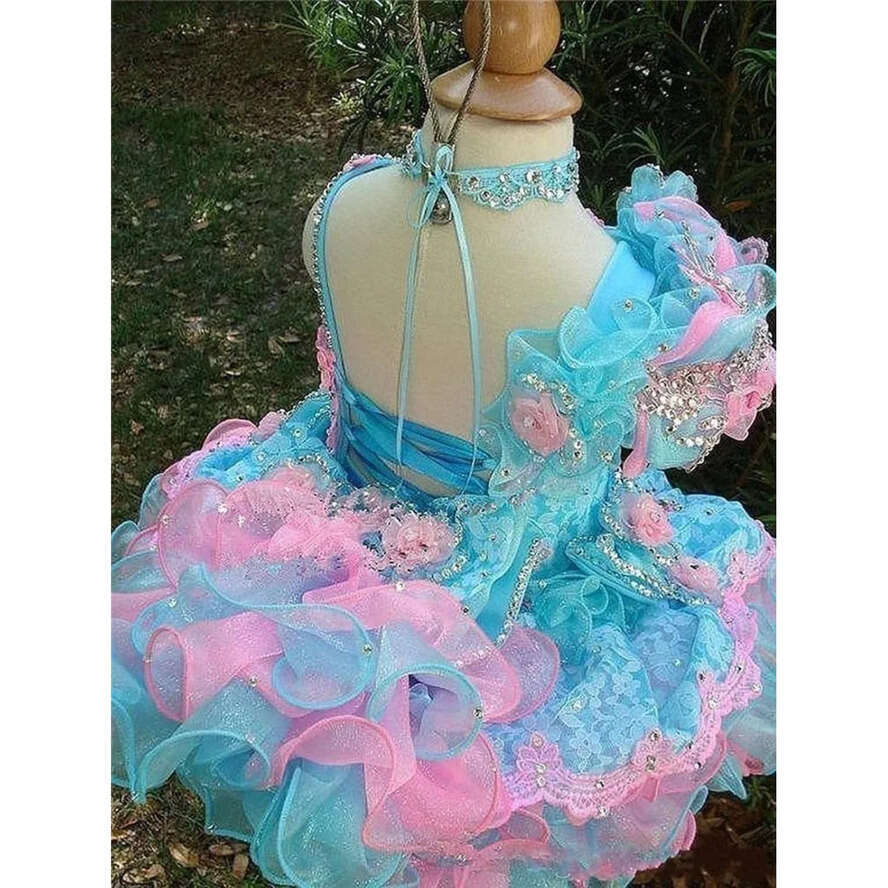 Pcs Baby Glitz One Beaded Cupcake Gowns Withe Wers Infant Mini Short Skirts Toddler Girls Soft Lace Pageant Dress