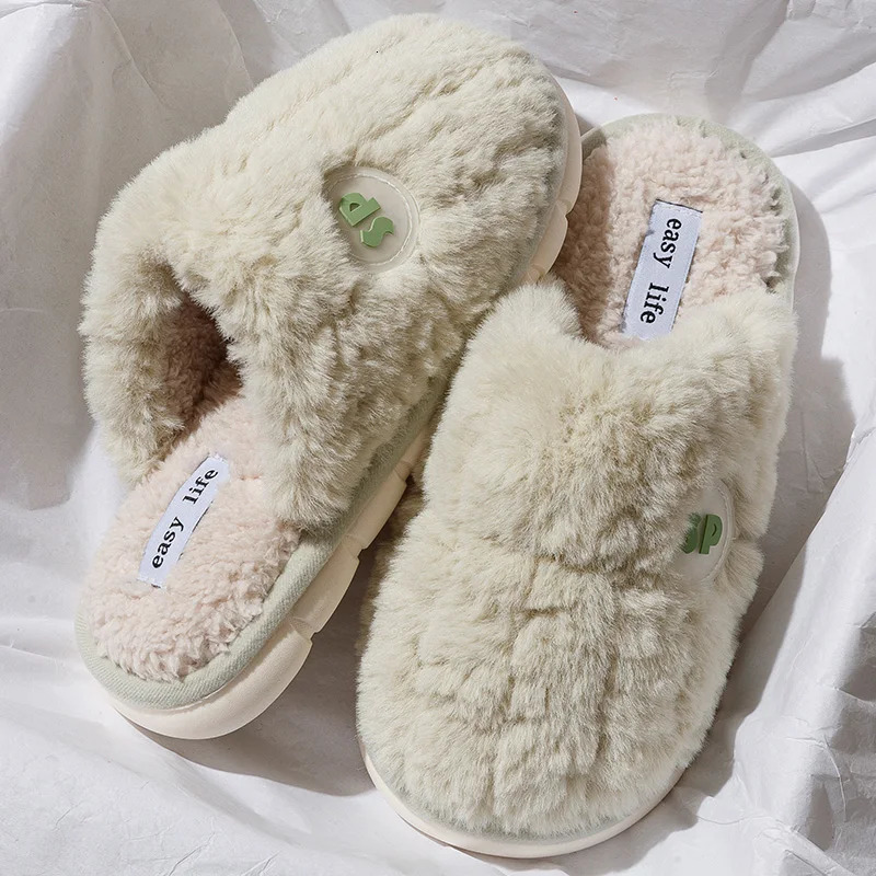 Winter indoor large-sized comfortable and warm cotton shoes soft fur solid color half pack household cotton slippers 241007
