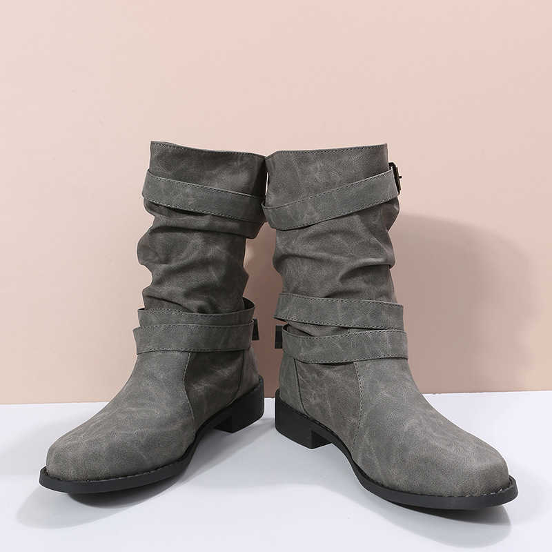 Mid Length Martin Boots For Women Autumn Winter Fashion Boots For Women With Round Toe Flat Bottoms Womens Large Boots 240826