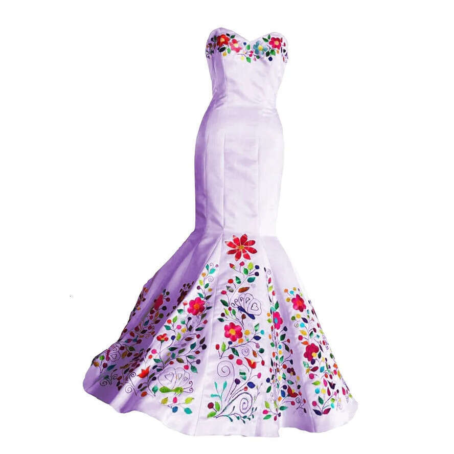 2022 Vintage Mexican UPS Embroidered Wedding Dress Chic White Satin Sweetheart Top Corset Back Formal Dresses For Bride es