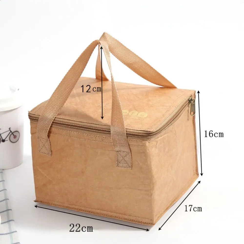 Large Capacity Lunch Bag Insulation Package Tote Canvas Food Hand Bags Waterproof Kraft Paper 240925