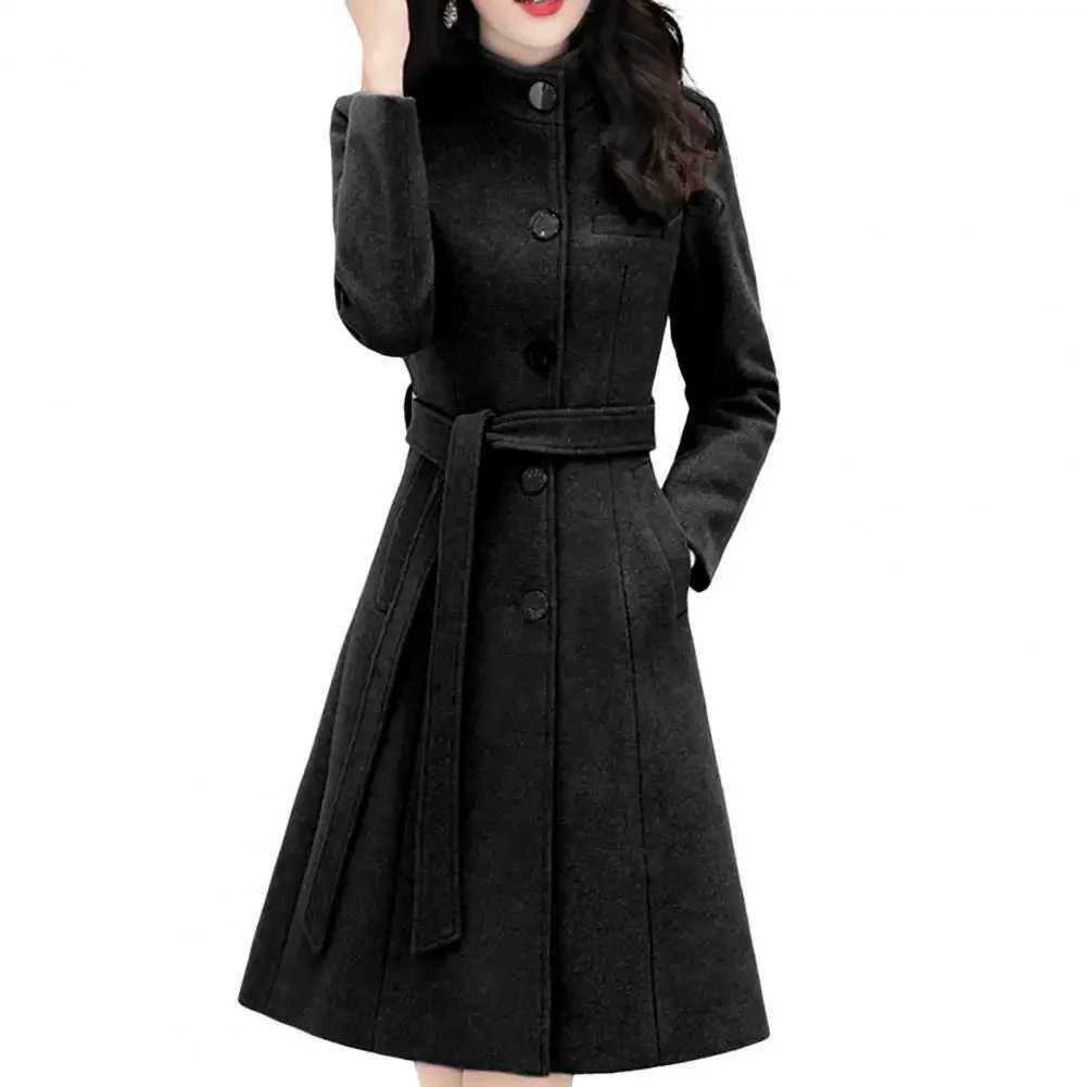 Trendy Women Outwear Long Sleeve Super Soft Women Woolen Coat Slim Fit Belt Trench CoatX241009