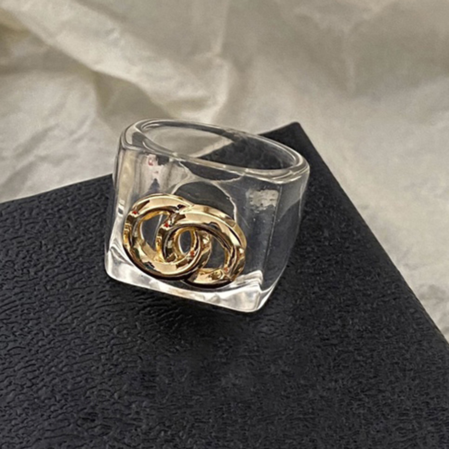 New Style Letter Ring Gold-color Brass Copper Open Band Rings Fashion Fine Finger Ring Luxury Crystal Pearl Ring for Womens Wedding Jewelry Gifts One Size:7