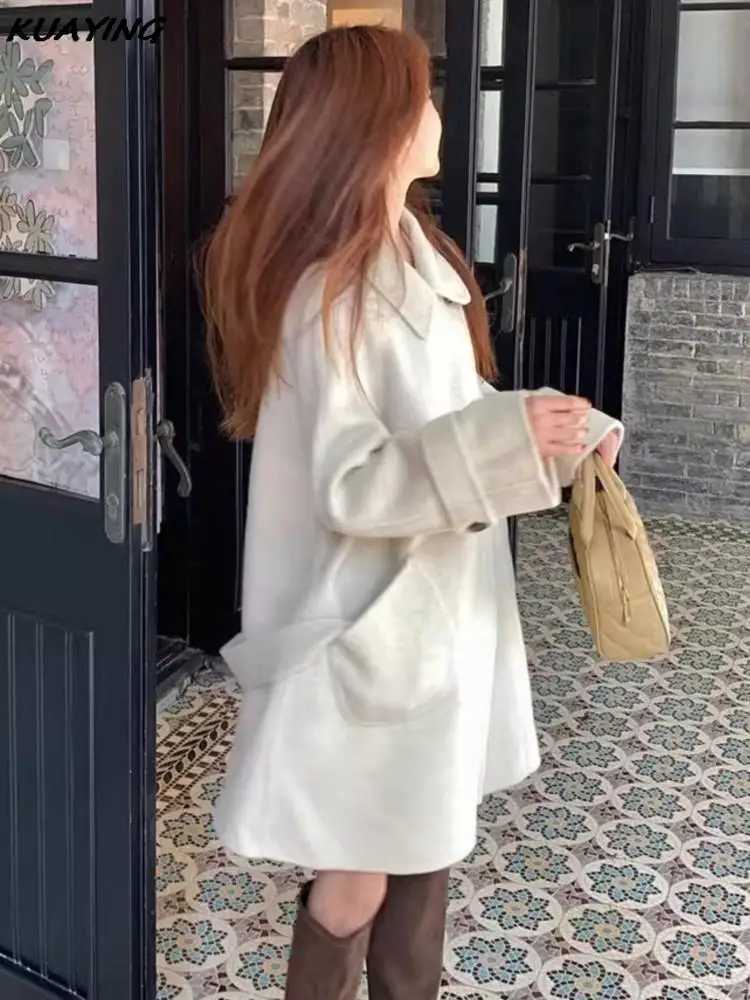 Autumn Winter Solid Woolen Coats for Women Loose Midi Wool Jackets Overcoat Fashion Female Outerwears Streetwear Warm Cloak NewX241009