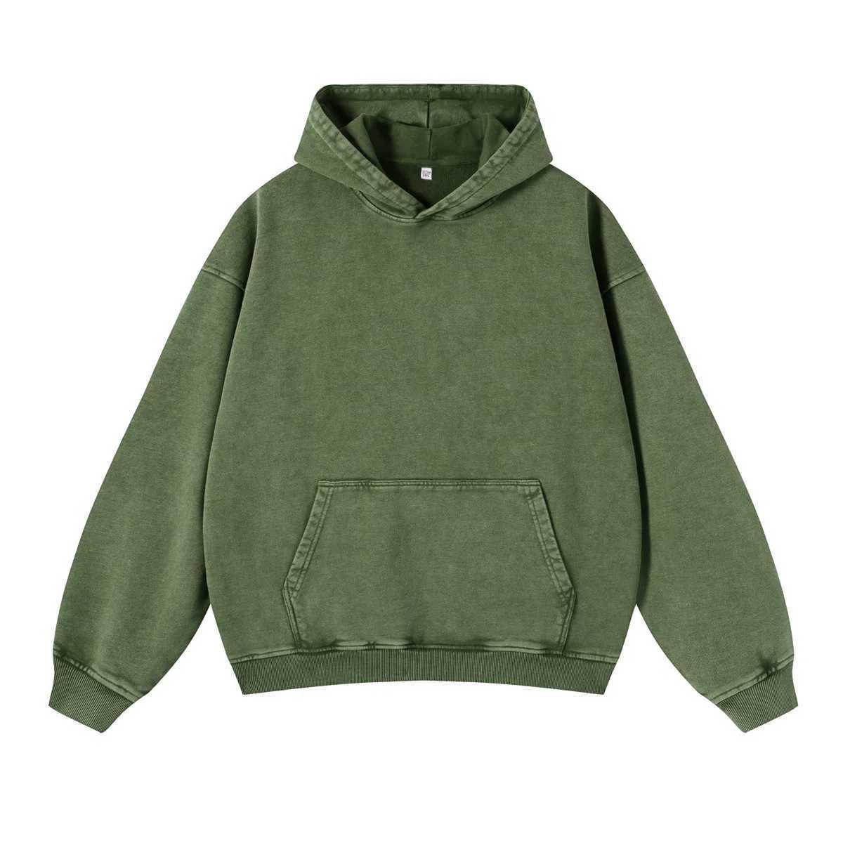 Men's Hoodies Sweatshirts Retro mens heavy-duty 350gsm hooded sweatshirt unisex loose wash cotton hooded sweater jacket hip-hop jacket Q241009
