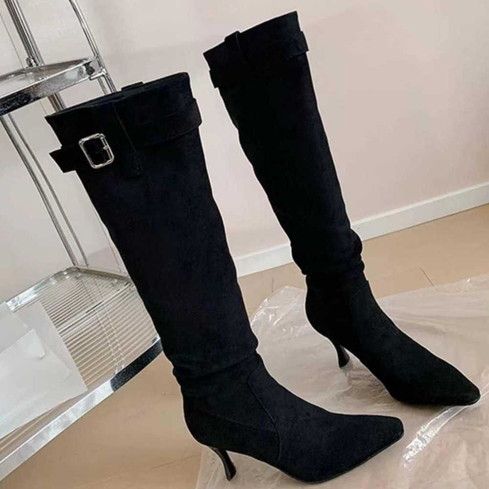 Autumn Winter Versatile Martin Boots Slimming Pile Boots With Pointed Toes Fashion Boots Thin Heels High Heels Boots For Women Beautiful Knee High Boo