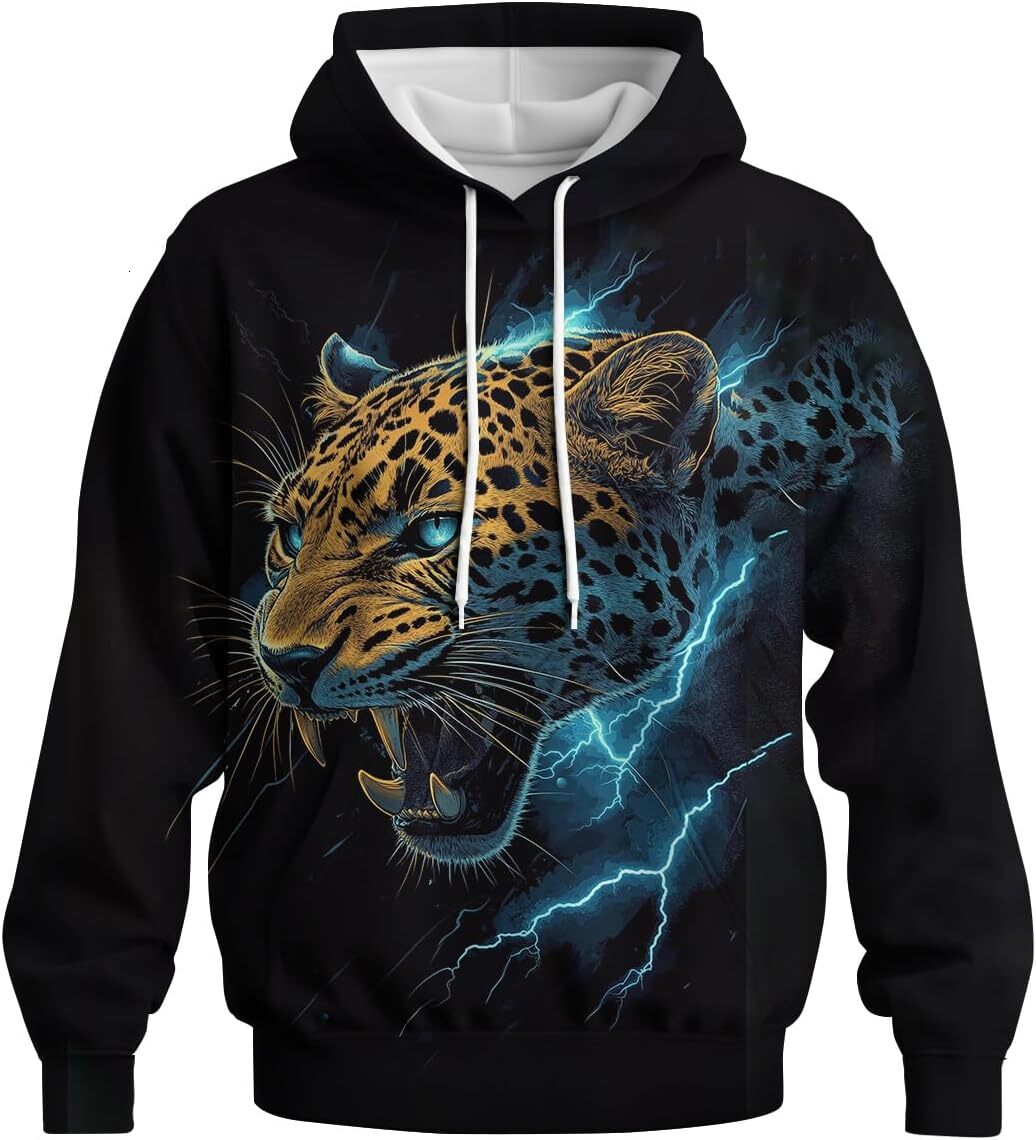 Hoodie for Mens Womens Mens Cool Animal Hoodies Novelty Leopard Graphic Hooded Sweatshirt Street Fashion Long Sleeve Hoodie Graphic Hoodies sweatshirt